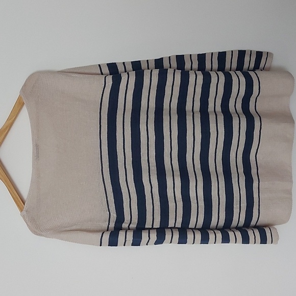 M.M. Lafleur The Samara Sweater Navy/Ivory Striped 100% Linen Knit Size XL - Picture 3 of 7